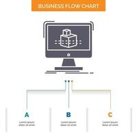 3d. cube. dimensional. modelling. sketch Business Flow Chart Design with 3 Steps. Glyph Icon For Presentation Background Template Place for text. vector