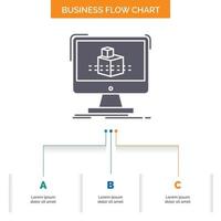 3d. cube. dimensional. modelling. sketch Business Flow Chart Design with 3 Steps. Glyph Icon For Presentation Background Template Place for text. vector