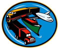 Train, truck, container ship and airplane travel png