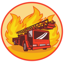 Fire truck or engine appliance with flames png