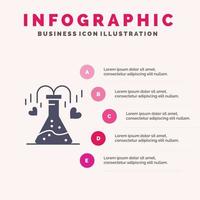 Chemical Flask Heart Love Solid Icon Infographics 5 Steps Presentation Background vector