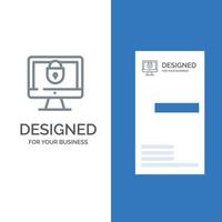 Computer Internet Lock Security Grey Logo Design and Business Card Template vector