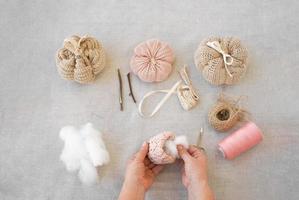 2. Step-by-step instructions. Making interior pumpkins from textiles, knitted fabric, alterations from an old sweater, hobbies, diy. Crafts for Thanksgiving. photo