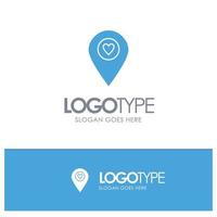 Heart Location Map Pointer Blue Solid Logo with place for tagline vector