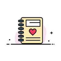 cuaderno amor corazón boda negocio línea plana icono lleno vector banner plantilla