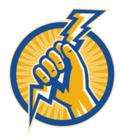 Hand hold a lightning bolt of electricity set inside a circle png