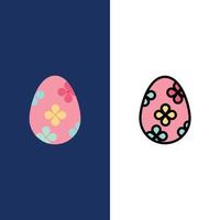 decoración pascua huevo de pascua huevo iconos planos y llenos de línea conjunto de iconos vector fondo azul