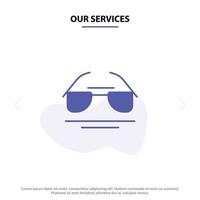 nuestros servicios gafas ojo vista primavera glifo sólido icono plantilla de tarjeta web vector