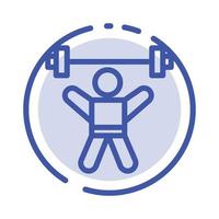 atleta atletismo avatar fitness gimnasio azul línea punteada icono de línea vector