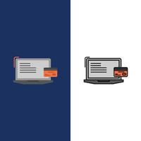 Payment Business Computer Credit Card Online Payment  Icons Flat and Line Filled Icon Set Vector Blu