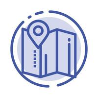 ubicación mapa pin hotel azul línea punteada icono de línea vector