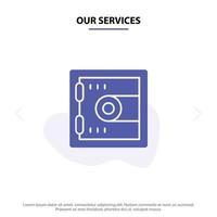 Our Services Locker Lock Motivation Solid Glyph Icon Web card Template vector