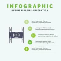 presupuesto costos película dinero película sólido icono infografía 5 pasos presentación antecedentes vector