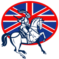 Knight on horse with lance and British flag png