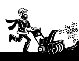 Man operating snow blower or thrower png