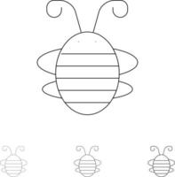 abeja insecto escarabajo error mariquita mariquita audaz y delgada línea negra conjunto de iconos vector