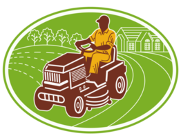 male gardener riding lawn mower png