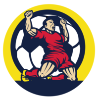 Soccer player celebrating a goal with ball png