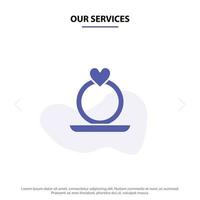 Our Services Ring Heart Proposal Solid Glyph Icon Web card Template vector
