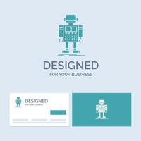 autonomous. machine. robot. robotic. technology Business Logo Glyph Icon Symbol for your business. Turquoise Business Cards with Brand logo template. vector