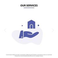 Our Services Building Build Construction Solid Glyph Icon Web card Template vector