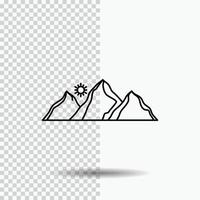 hill. landscape. nature. mountain. sun Line Icon on Transparent Background. Black Icon Vector Illustration