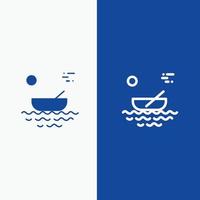 Boat Canoes Kayak River Transport Line and Glyph Solid icon Blue banner Line and Glyph Solid icon Bl vector