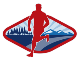 Cross country runner with landscape and sunburst png