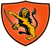 Lion with sword pointing and attacking with shield png