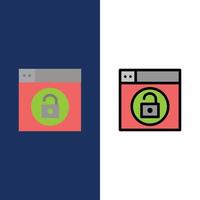 Web Design Lock Unlock  Icons Flat and Line Filled Icon Set Vector Blue Background