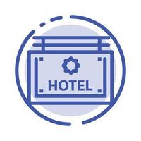 hotel letrero dirección azul línea punteada icono de línea vector