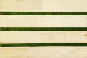 Wooden planks in a row on a green background photo