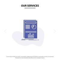 Our Services Presentation Layout Graph Success Solid Glyph Icon Web card Template vector