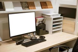 office desk with computer, mock up photo