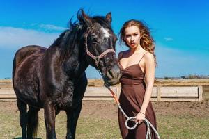 beautiful woman on a Sunny day with a horse photo