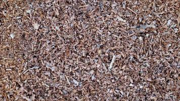 Above view of sawdust densely piled on the ground. for background and textured. photo