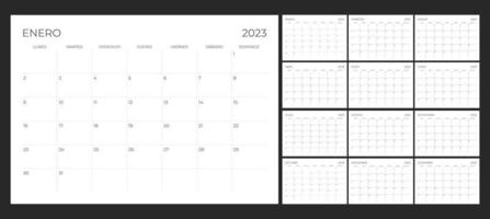 Set spanish calendar 2023 with simple landscape design template vector