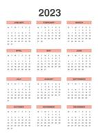 Full Calendar 2023 start from monday vector