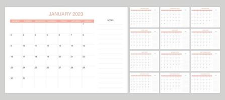 set calendar 2023 with pink color vector