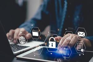 protecting online information systems via the Internet with encryption through protection against cyber theft. photo