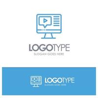 Computer Play Video Education Blue outLine Logo with place for tagline vector