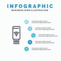 Usb Wifi Service Signal Blue Infographics Template 5 Steps Vector Line Icon template