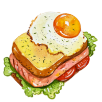 Watercolor Japanese food wagyu beef sandwich png