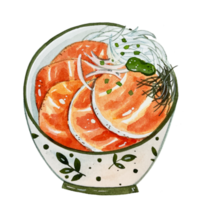 Watercolor Japanese food sushi rice bowl png