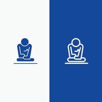 entrenamiento de meditación rápida línea de yoga y glifo icono sólido línea de banner azul y glifo icono sólido azul b vector