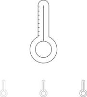 conjunto de iconos de línea negra audaz y delgada del clima del termómetro de temperatura vector