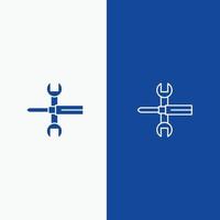 Settings Controls Screwdriver Spanner Tools Wrench Line and Glyph Solid icon Blue banner Line and Gl vector