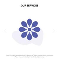 Our Services Flower Decoration Easter Flower Plant Solid Glyph Icon Web card Template vector