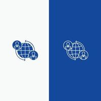 conexiones conectadas usuario internet línea global y glifo icono sólido línea de banner azul y glifo soli vector