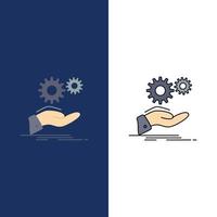 solución mano idea engranaje servicios color plano icono vector